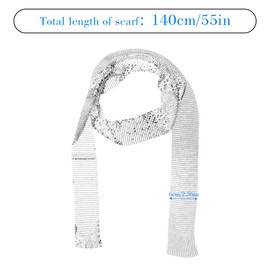 GLADFRESIT Sparkle Scarf, Silver Metal Sequins Scarf, Fashionable Skinny Long Neckerchief Costume Accessories for Girls Party Nightclub