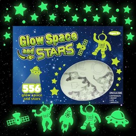 556PCS Glow in The Dark Stars for Ceiling, 3D Glow in The Dark Space Galaxy Stickers Astronaut Rocket Planet Dots Stars for Kids Room Wall Decals Ceiling Decorations Party Birthday Gift (Green)