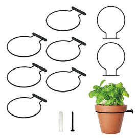 6 Inch Plant Hangers Outdoor and Indoor Ring Holder 8 Pack - Wall Hook Metal Plant Stand Planters - Black Flower Pot Ring Set