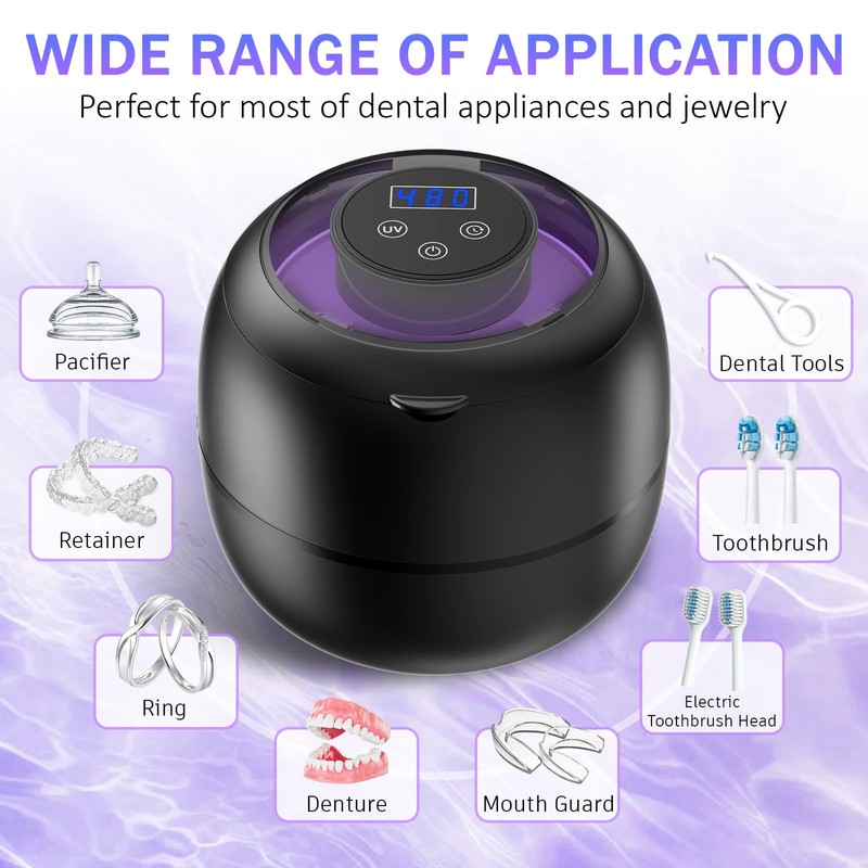 45kHz 210ml Ultrasonic Dental Cleaner For Aligners, Night Guards, Dentures,