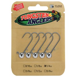 Tungsten 4 Anglers - 97% Pure Tungsten Forward Facing Live Sonar Ball Jig Head | 1/8, 3/16, 1/4, 3/8, 1/2oz. Damiki Rig Jig Heads | Bass, Walleye, Pike, Perch Fishing (Naked, 1/4oz. 2/0)