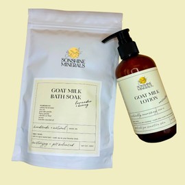 Goat Milk Bath Soak with Lavender, Honey & Oats (12oz) + Unscented Goat Milk Lotion (8oz Pump) – Nourishing Duo for Soft, Hydrated Skin – Natural & Gentle Body Care Set of Goat Milk Products