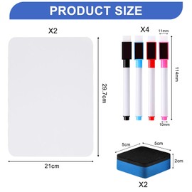 Small Whiteboard, 2PCS Double Sided Mini Whiteboard, 8.2x11.8 Inch A4 Mini Whiteboards with 4 Pens and 2 Erasers for Students Classroom Home Office