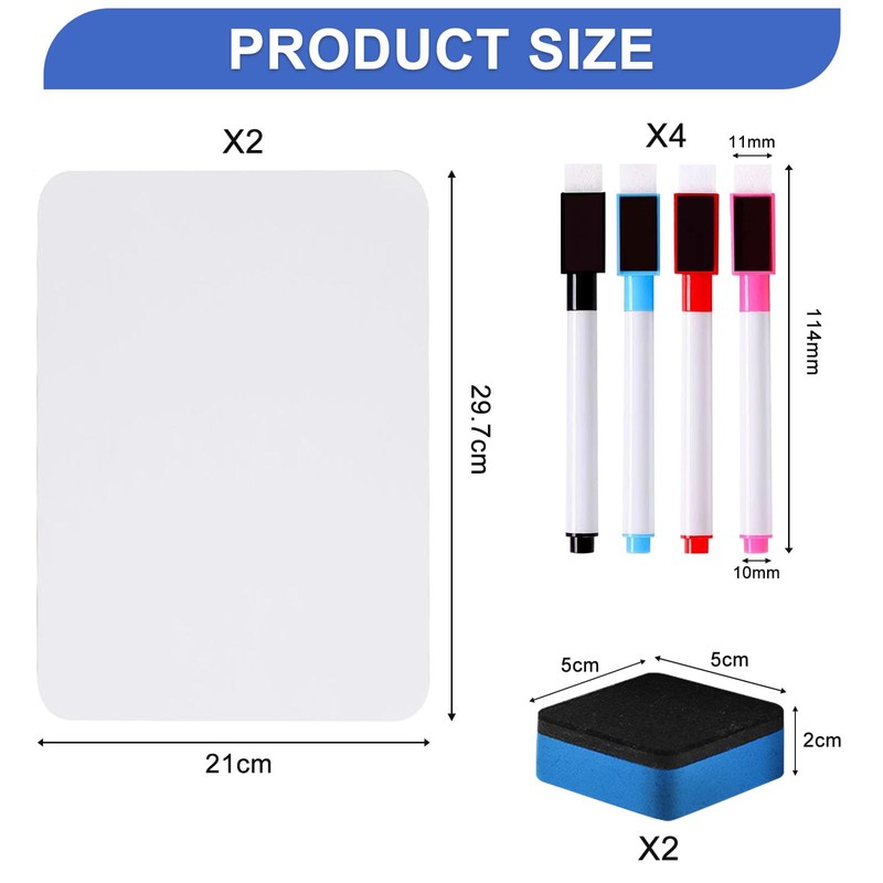 Small Whiteboard, 2PCS Double Sided Mini Whiteboard, 8.2x11.8 Inch A4