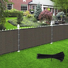 Zip Cable Ties and 6' x 12' Brown Privacy Screen Fence Cover Panel Shade Cloth Fabric for Chain Link Fence Pool Sport Court Yard Garden Outdoor UV Protection