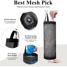 Plastic Bag Holder 2 Packs Mesh Hanging Storage Dispensers (Black, One Size)