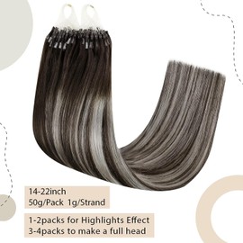 Easyouth Balayage Micro Hair Extensions Human Hair Micro Links Hair Extensions Ombre Off Black Fading to Grey Silver Real Human Hair Microbeads Hair Extensions for Women 14 inch 50g/50s