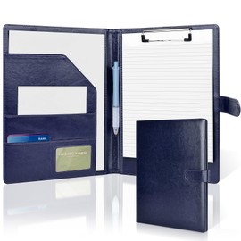 Clipboard Folder A4, Professional PU Leather Portfolio Folder, Legal Pad Holder for A4 Letter Size Notepad, Resume, Writing Pad, Ideal Organizer for Business Office Conference, Darkblue