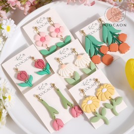 Puocaon Flower Polymer Clay Cutters - 16 Pcs Flower Leaf Designs Clay Earrings Making Kit Floral Stud Cutters for Earrings Jewelry Making