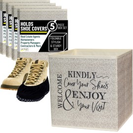 Life Charge Shoe Covers Box - Real Estate Open House Supplies for Realtor Listings. Shoe Cover Holder for Home asks to Please Cover Shoes - Fill with Shoe Booties - Indoor Use | 5 Pack Beige & Black