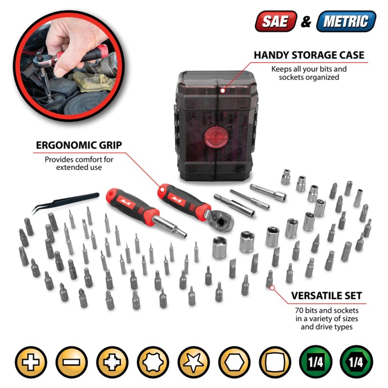 Performance Tool W1745 78 Pc. Ratcheting Driver Tool Set, 1/4