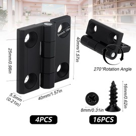 DesertBoy 4Pcs Butt Hinges, 40mm x 40mm, Timber Door Hinge, Black Door Hinges, Hinges for Wood, Folding Butt Hinges, Butt Hinges for Internal External Doors, with Screws, for Cabinet, Drawer, Window