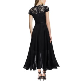 Miusol Women's Retro Lace Contrast Chiffon Ruffle Evening Maxi Dress (X-Large, Black)