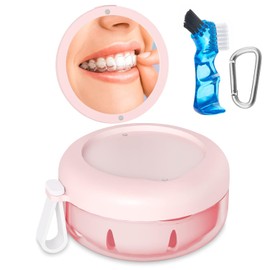 SEANCHEER Estuche de Baño para Dentaduras Postizas, Vaso para Dentaduras Postizas, Estuche de Retenedor Portátil A Prueba de Fugas, Kit de Limpieza para Dentaduras Postizas con Cepillo Limpiador, Caja