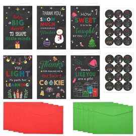 Sanixin 24Pcs Christmas Thank You Cards for Teachers Christmas Black Appreciation Cards with Envelopes and Stickers for Xmas Teacher Gifts, 6 designs