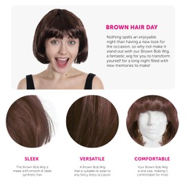 Ilovefancydress Adults Thick Quality Bob Wig - 20s Style Party Cosplay Short Wig (Brown)