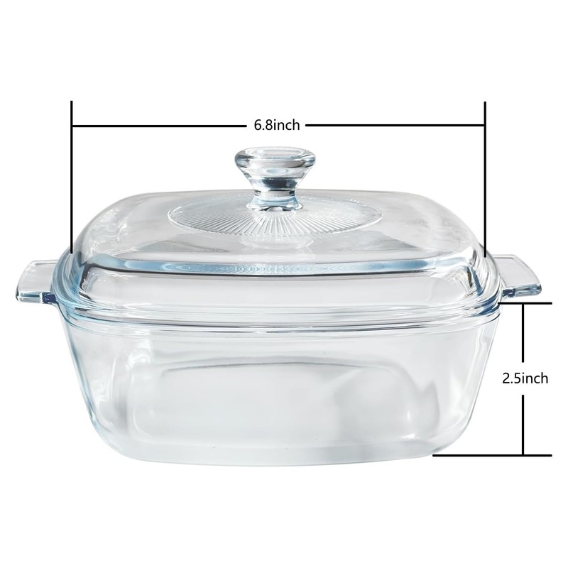 1.2L Tempered Glass Casserole Dish for Oven with Lid, Small