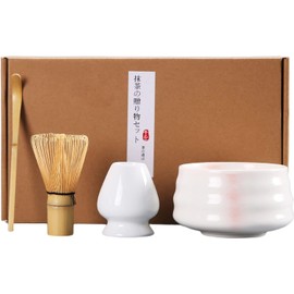 Tea Whisk Set，Matcha Tea Set with Ceramic Whisk Holder and Tea Scoop for Perfect Traditional Matcha Tea Drinking Experience (White)