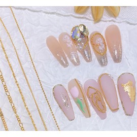 Nail Chain Charms, 6 Styles 3D Metal Nail Art Chain, Gold Nail Chain Decoration, Glitter Nail Art Design Chains Punk Nail Studs Jewelry Accessory Nails Supply for Women DIY Manicure Tips Decor