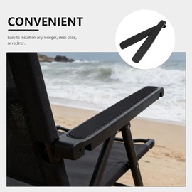 SOLUSTRE Reposabrazos Acolchado Negro para Silla de Playa Plegable, Par Tornillos de Montaje, Cojín Cómodo para Reposabrazos de Camping y Mobiliario de Jardín, Accesorios Resistentes
