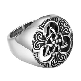 JewelryWe Mens Celtic Knot Signet Ring,Round Vintage Stainless Steel Biker Rings(Size N1/2)