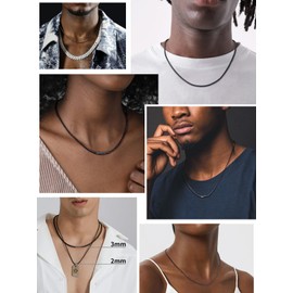 2mm Braided Rope Chain 24"Faux Leather Chain Men's Leather Necklaces with Black Clasp