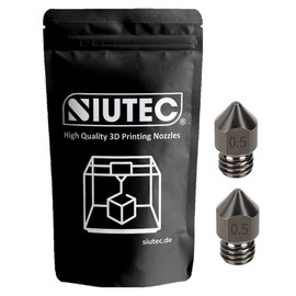 SIUTEC® Premium MK8 Hardened Steel/Hardened Steel, Nozzle/Nozzle, 0.5 mm, Set of 2, Compatible with Ender, CR6, CR10S, X5SA, A8, for 1.75 mm Filament