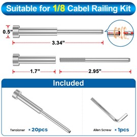 TooTaci 20 Pack Invisible Cable Railing Kit for 4"x4" Wood/Metal Posts Deck Railing, T316 Stainless Steel 1/8" Invisible Receiver and Swage Stud End, Cable Railing Hardware for DIY Balustrade