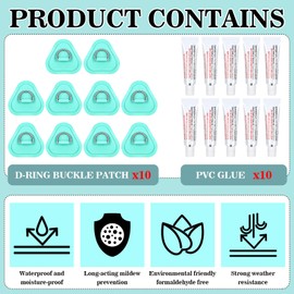Newwiee 10 D Ring PVC Patch for Inflatable Boat With10 Liquid Waterproof Repair Patch Cement Inflatable Repair Set for Inflatable Boat Dinghy Sup Kayak Surfboard Rafting Canoe(Mint Green)