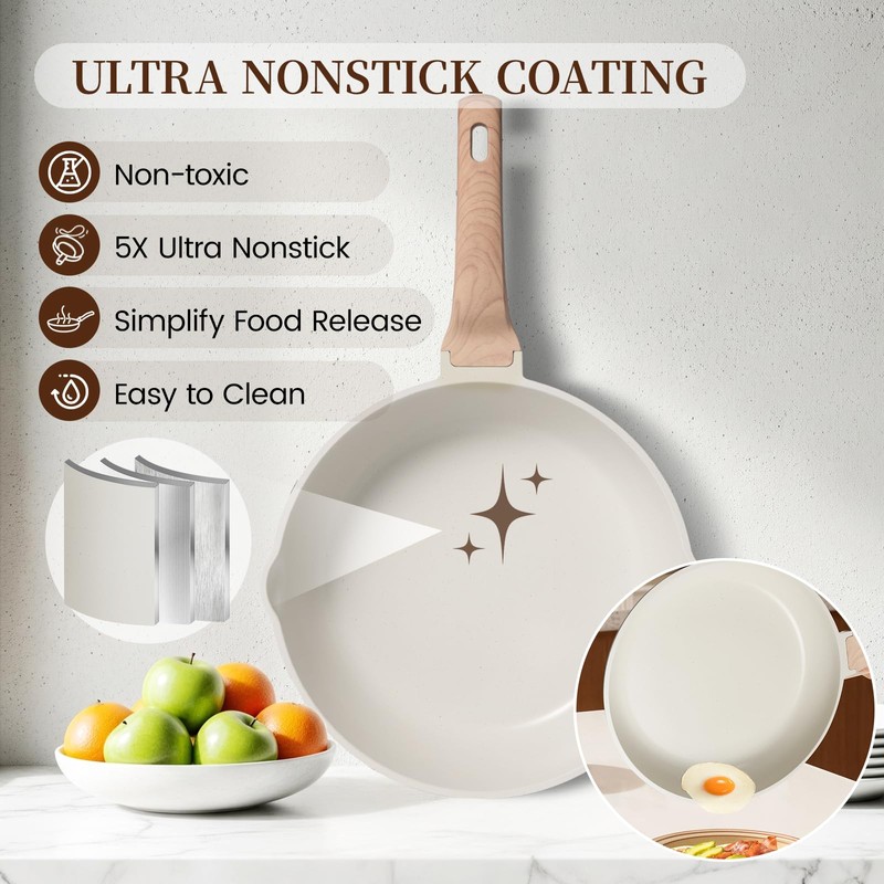 Kikcoin 16Pcs Pots and Pans Set Nonstick Ceramic Cookware Sets