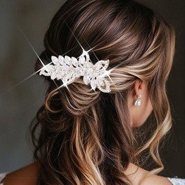 Atigy Silver Crystal Bridal Hair Comb Pearl Wedding Hair Piece Rhinestone Hair Accessories for Women