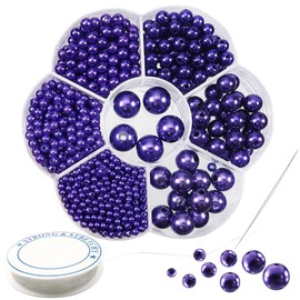 TOAOB 1160pcs Pearl Beads Purple Round Loose Imitation Pearls Acrylic Beads 3mm 4mm 5mm 6mm 8mm 10mm 12mm with 1 Roll Crystal Wire for DIY Craft Decoration Jewellery Making