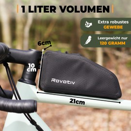 Rovativ® Bikepacking Top Tube Bag Screwable [1 Litre] 100% Waterproof Bolt-On Frame Bag for Gravel Bike, Road Bike and MTB