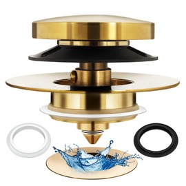 Bathtub Drain Stopper Universal Tip Toe Tub Stopper and Cover Pop Up Bath Drain Stopper Replaces Bath Tub Lift & Turn, Tip-Toe or Trip Lever Drains for Tub, EZ Install (Brushed Gold) 1