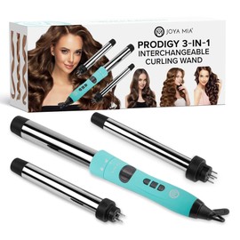 JOYA MIA Prodigy 3-in-1 Interchangeable Titanium Hair Curler - Professional Salon Long-Lasting Curls, Hair Curling Tools Kit, Durable and Easy-to-Use for Various Curl Styles, Teal