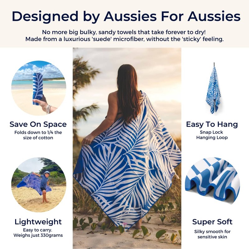 NewLyfe Sand Free Microfiber Beach Towel - Quick Dry, 180x90cm