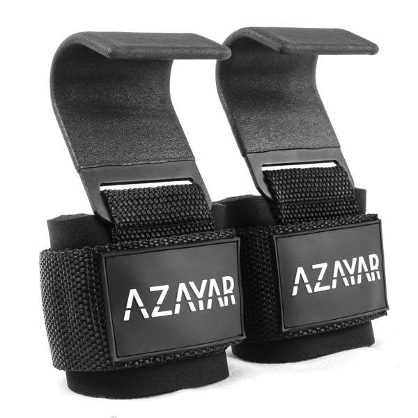Azayar Weight Lifting Hooks | Non-Slip Rubber Coated Power Lifting Wrist Wrap Support | 8mm Thick Padded Neoprene Grip Deadlift Straps Pair | For Gym Workout, Bodybuilding | Men Women Fitness Training