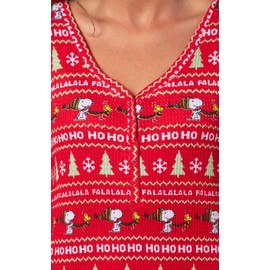 INTIMO Peanuts Women's Snoopy Ugly Sweater Design Adult One Piece Footless Pajama Loungewear Sleeper Union Suit (X-Large) Red