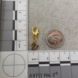 Pemby Studio Initial CURSIVE LETTER V Charm Zipper Pull Keychain Add On Clip Gold Tone