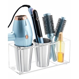 Hair Tool Organizer, Hot Tools Organizer Countertop/Wall Mount, Thick Acrylic Hair Tools Organizer with Anti-Slip Steel Cups, Hair Tool Holder for Bathroom & Vanity Storage UEMUSI