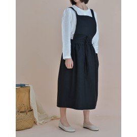 VLZUFE Women Cotton Linen Cross Back Apron with Pockets for Gardening Works Pinafore Dress Black