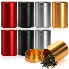 Yesland 8 Pack Smell Proof Containers, 1.7 oz Aluminum Storage Jar Portable Airtight Container Bottle, Mini Tea Tins for Spices, Coffee, Teas, Herb Traveling - Red, Black, Grey, Gold