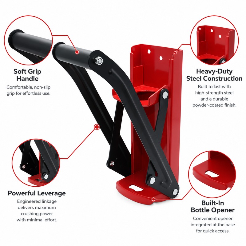 16 oz Wall-Mounted Can Crusher for Recycling – Heavy-Duty Steel