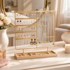 Metal Jewelry Organizer Stand with Wooden Tray, Multi-Tier Earring, Necklace,