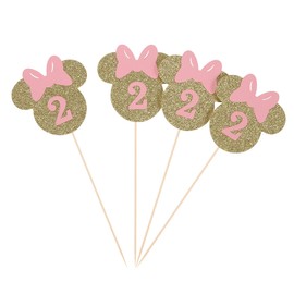 Pink and Gold Minnie Inspired Centerpiece Sticks for Baby Shower Baby Girl Second 2nd Birthday Table Toppers Party Decorations - Pack of 8