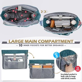 RAINSMORE Teacher Tote Bag 15.6 inch Laptop Bag for Women Work Bags Laptop Tote Nurse Bag Professional Computer Messenger with Insulated Pocket, Laptop Briefcase for Office, College, Nursing, Teal