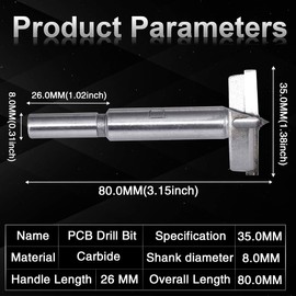 KATUR 35mm Forstner Auger Drill Bit, Woodworking Boring Hinge Hole Saw, Wooden Hole Opener Boring Bits, Carbide Tip Round Shank Cutting for Hinge, Plywood, MDF, CNC Tool (35mm Diameter)