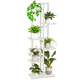 ROMGUAR CRAFT 6 Tier Bamboo Plant Stand Indoor, Wood Tall Flower Holder Corner Tiered Plant Shelf for Multiple Plants (White)