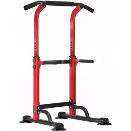 Power Tower Dip Station Pull Up Bar for Home Gym Adjustable Height Strength Training Workout Equipment,Pull Up Bar Station - Color: Red