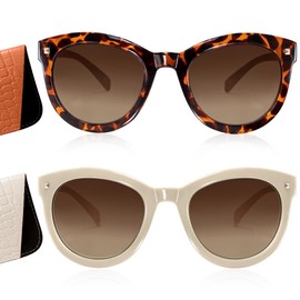 Madison Avenue 2 Pack Round Vintage Bifocal Reading Sunglasses for Women, Trendy Style Sun Reader Glasses UV Protection Demi/Nude Beidge +3.0